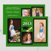 Klasse van 2013 Green Damask Afstuderen Invitation Kaart (Voorkant / Achterkant)
