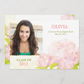 Klasse van 2013 Pink Peony Girl Foto Afstuderen Kaart (Voorkant / Achterkant)