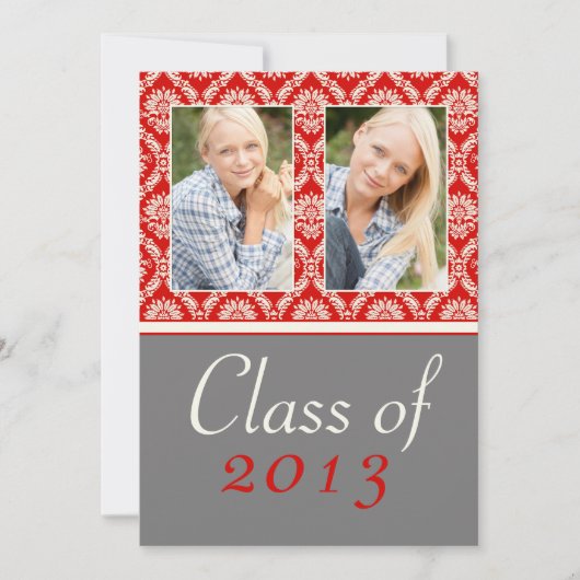 Klasse van 2013 Red Damask Afstuderen Invitation Kaart (Voorkant)