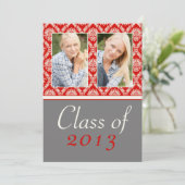 Klasse van 2013 Red Damask Afstuderen Invitation Kaart (Staand voorkant)