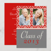 Klasse van 2013 Red Damask Afstuderen Invitation Kaart (Voorkant / Achterkant)