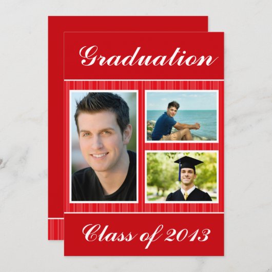 Klasse van 2013 Rood, gestreept Afstuderen 3 Foto Kaart (Voorkant / Achterkant)