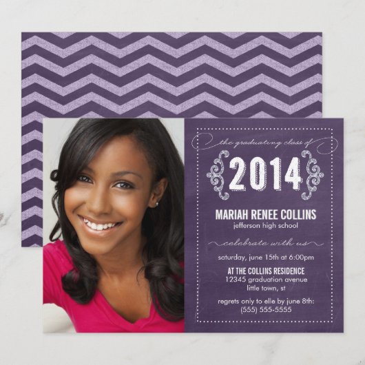 Klasse van 2014 Chalkboard Afstuderen Foto uitnodi Kaart (Voorkant / Achterkant)