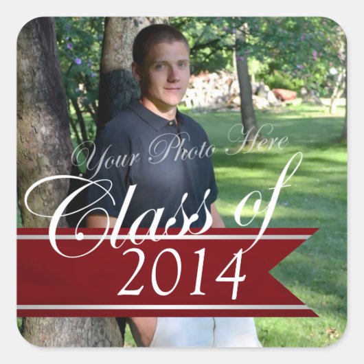 Klasse van 2014 Photo Banner Rood Vierkante Sticker (Voorkant)