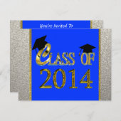 Klasse van 2014 Royal Blue Graduation Invitations Kaart (Voorkant / Achterkant)