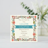 Klasse van 2015 blauwgroen & rode bloemenrand afst kaart (Staand voorkant)