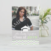 Klasse van 2015 chevron grijs, mint afstudeerdop kaart (Staand voorkant)