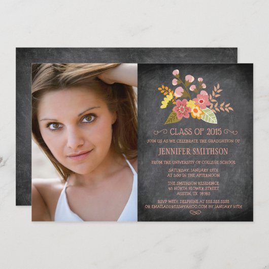 Klasse van 2015 Foto-afstuderen van floreel karton Kaart (Voorkant / Achterkant)