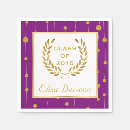 Klasse van 2015 gouden lauwerkrans paarse afstuder servet (Voorkant)