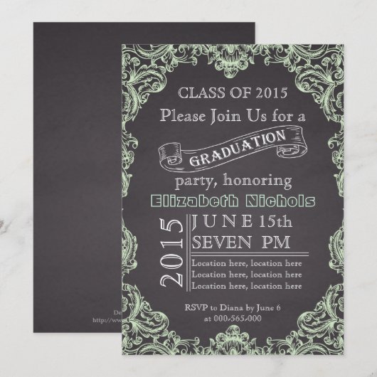 Klasse van 2015 krijtbord mint groen afstuderen kaart (Voorkant / Achterkant)