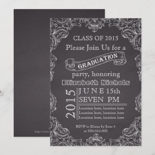 Klasse van 2015 krijtbord zwart wit afstuderen kaart (Voorkant / Achterkant)