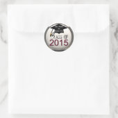 Klasse van 2015 Maroon & Zilveren Afstuderen Stick Ronde Sticker (Tas)