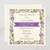 Klasse van 2015 paarse bloemengrens afstuderen kaart (Voorkant / Achterkant)