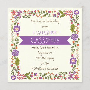 Klasse van 2015 paarse bloemengrens afstuderen kaart