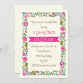 Klasse van 2015 roze & aqua floral border afstuder kaart (Voorkant / Achterkant)