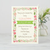 Klasse van 2015 roze bloemenborder afstuderen kaart (Staand voorkant)