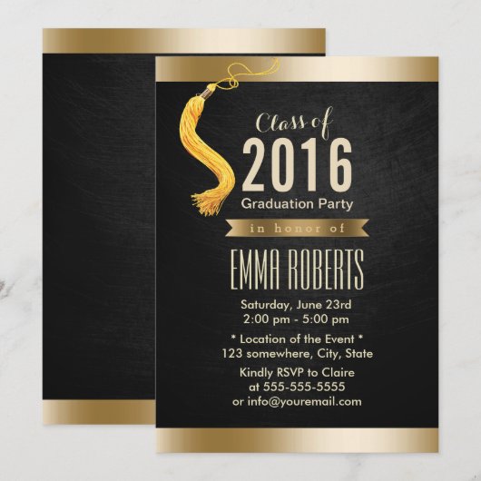 Klasse van 2016 Classy Black & Gold Graduation Par Kaart (Voorkant / Achterkant)