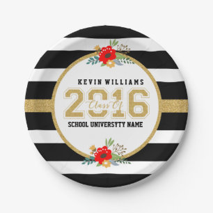 Klasse van 2016 Gold Glitter Black & White Stripes Papieren Bordje