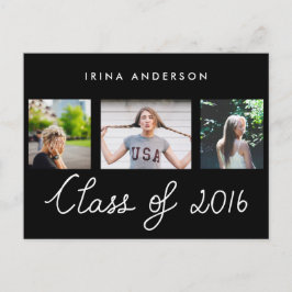 Klasse van 2016 Typografie Drie foto's Afstuderen Uitnodiging Briefkaart