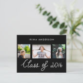 Klasse van 2016 Typografie Drie foto's Afstuderen Uitnodiging Briefkaart (Staand voorkant)