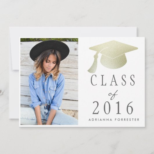 Klasse van 2016 Zilveren Afstuderen Pet Foto Kaart (Voorkant)