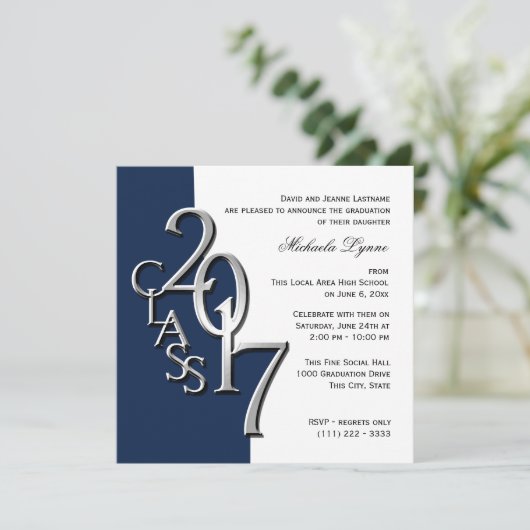 Klasse van 2017 Afstuderen Blue Silver Kaart (Staand voorkant)