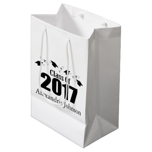 Klasse van 2017 Afstuderen cadeau (zwarte Petten) Medium Cadeauzakje (Voorkant Gekanteld)