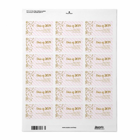 Klasse van 2017 Afstuderen Gouden Roze Adresetiket Etiket (Full Sheet)