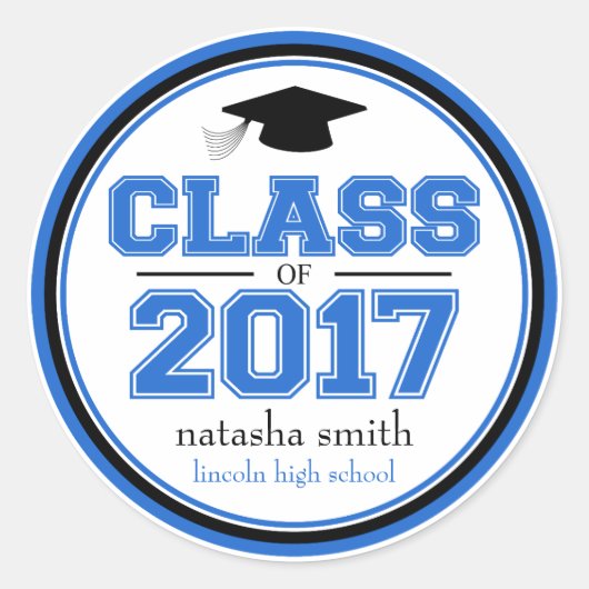 Klasse van 2017 Afstuderen gunst (blauw / zwart) Ronde Sticker (Voorkant)