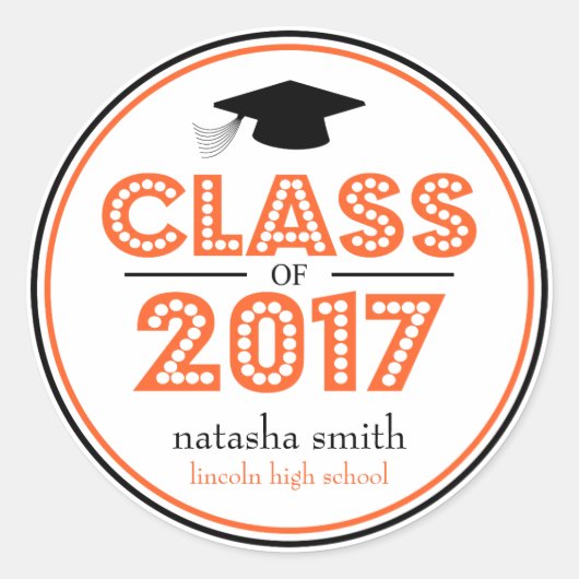 Klasse van 2017 Afstuderen gunst (Sinaasappel / zw Ronde Sticker (Voorkant)