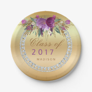 Klasse van 2017 Flowers Diamonds Gold Afstuderen Papieren Bordje