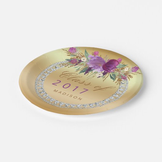 Klasse van 2017 Flowers Diamonds Gold Afstuderen Papieren Bordje (Gekanteld)