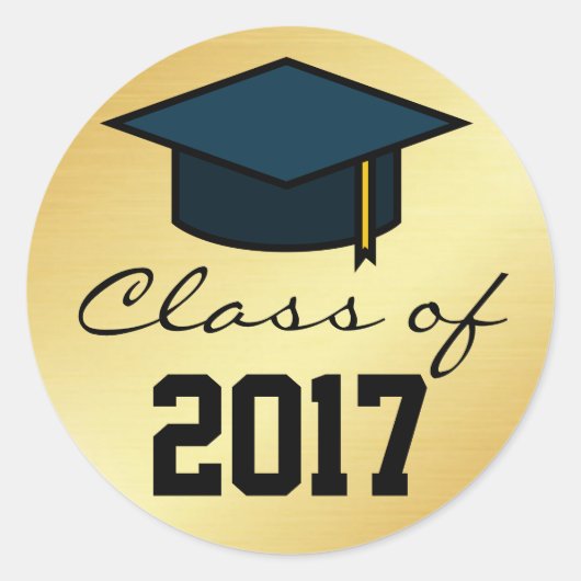 Klasse van 2017 Graduation Cap Sticker, Goud Zwart Ronde Sticker (Voorkant)