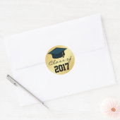 Klasse van 2017 Graduation Cap Sticker, Goud Zwart Ronde Sticker (Envelop)