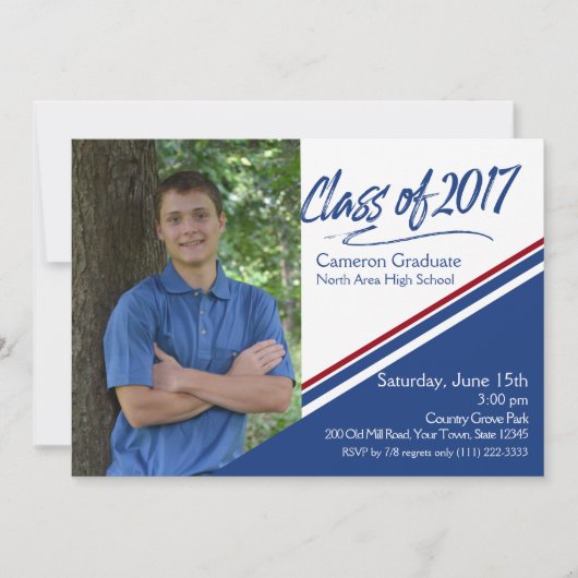 Klasse van 2017 Handschrift Blauw en Rood Foto Kaart (Voorkant)