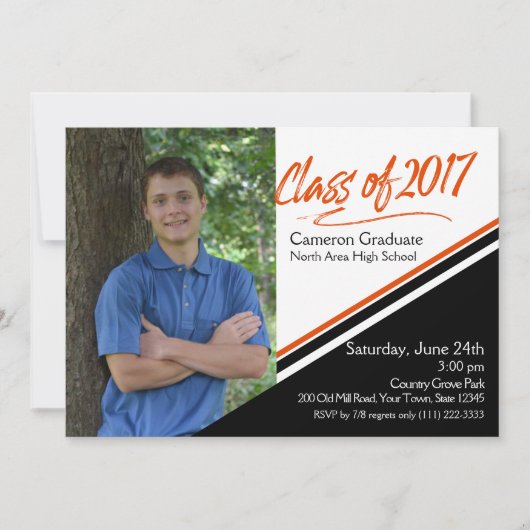 Klasse van 2017 Oranje en Zwarte School Kleuren Fo Kaart (Voorkant)