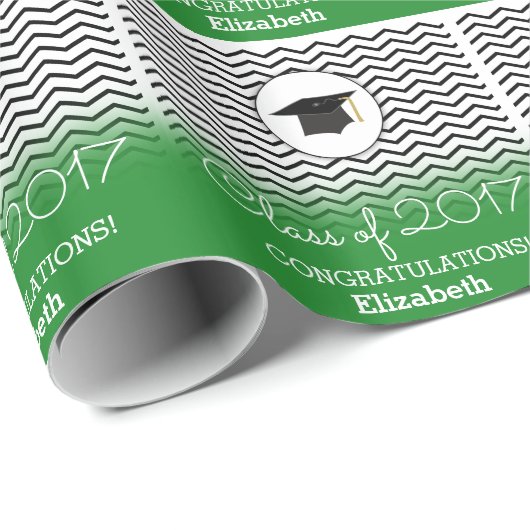 Klasse van 2017 Zigzag Green Personalized Afstuder Cadeaupapier (Rol Hoek)