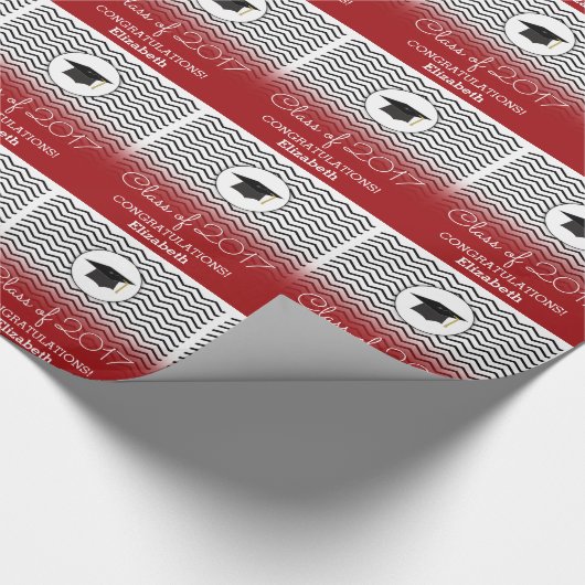 Klasse van 2017 Zigzag Red Persoonlijk Afstuderen Cadeaupapier (Hoek)