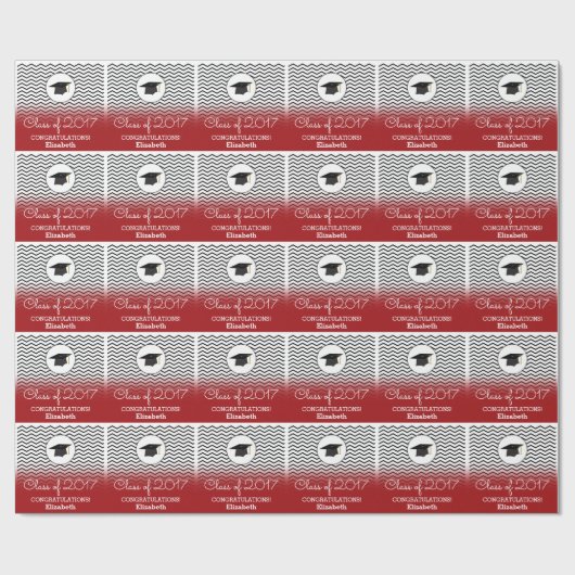 Klasse van 2017 Zigzag Red Persoonlijk Afstuderen Cadeaupapier (Vlak)