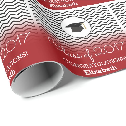 Klasse van 2017 Zigzag Red Persoonlijk Afstuderen Cadeaupapier (Rol Hoek)
