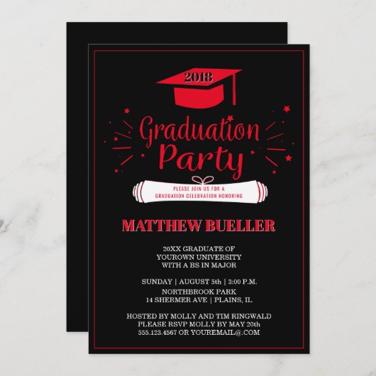 Klasse van 2018 Afstudeerder Pet Red Black Graduat Kaart (Voorkant / Achterkant)