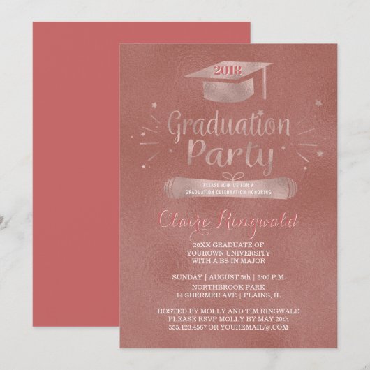 Klasse van 2018 Afstudeerder Pet Roos Gold Graduat Kaart (Voorkant / Achterkant)