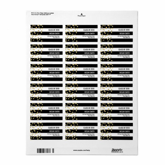 Klasse van 2018 Afstuderen Goud Zwart Adresetikett Etiket (Full Sheet)
