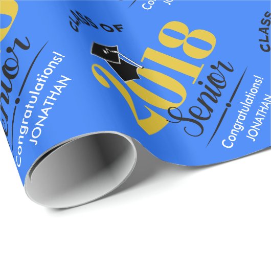 Klasse van 2018 | Blauw en goud Cadeaupapier (Rol Hoek)