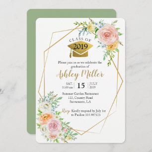 Klasse van 2018 Floral blush gold Graduation Party Kaart