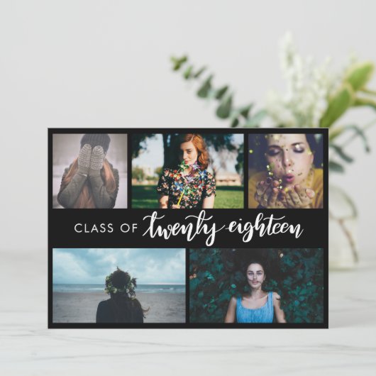 Klasse van 2018 | Modern Black Afstuderen vijf fot Kaart (Staand voorkant)