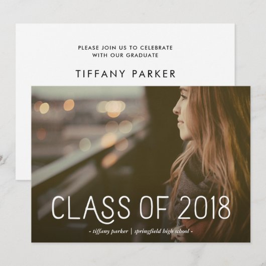 Klasse van 2018 | Moderne typografie Foto Afstudee Kaart (Voorkant / Achterkant)