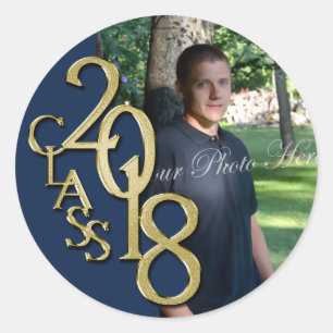 Klasse van 2018 Navy Blue en Gold Afstuderen Ronde Sticker