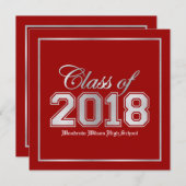 Klasse van 2018 Premium Rood / Zilver Afstuderen Kaart (Voorkant / Achterkant)