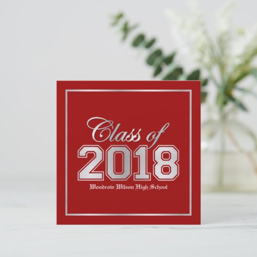 Klasse van 2018 Premium Rood / Zilver Afstuderen Kaart (Staand voorkant)